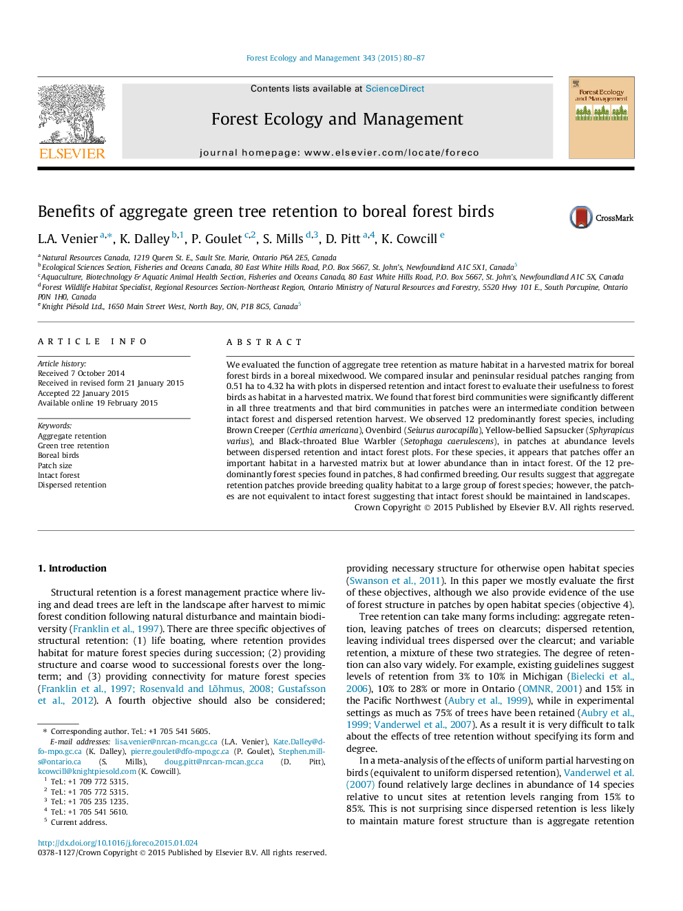 Benefits of aggregate green tree retention to boreal forest birds