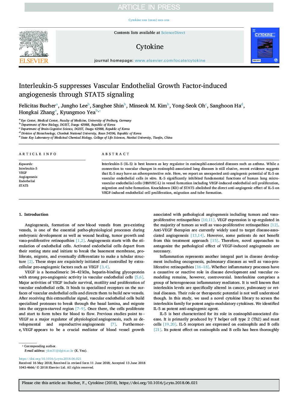 Interleukin-5 suppresses Vascular Endothelial Growth Factor-induced angiogenesis through STAT5 signaling