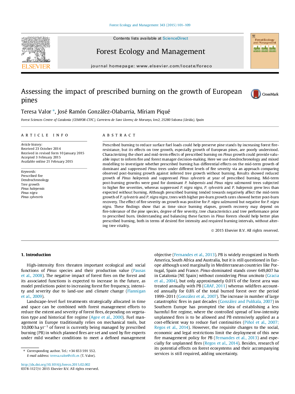 Assessing the impact of prescribed burning on the growth of European pines