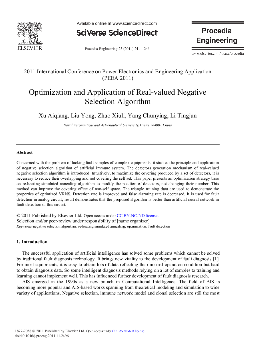 Optimization and Application of Real-Valued Negative Selection Algorithm