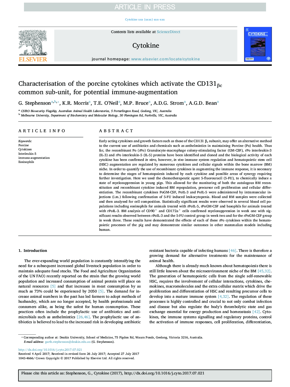 Characterisation of the porcine cytokines which activate the CD131Î²c common sub-unit, for potential immune-augmentation