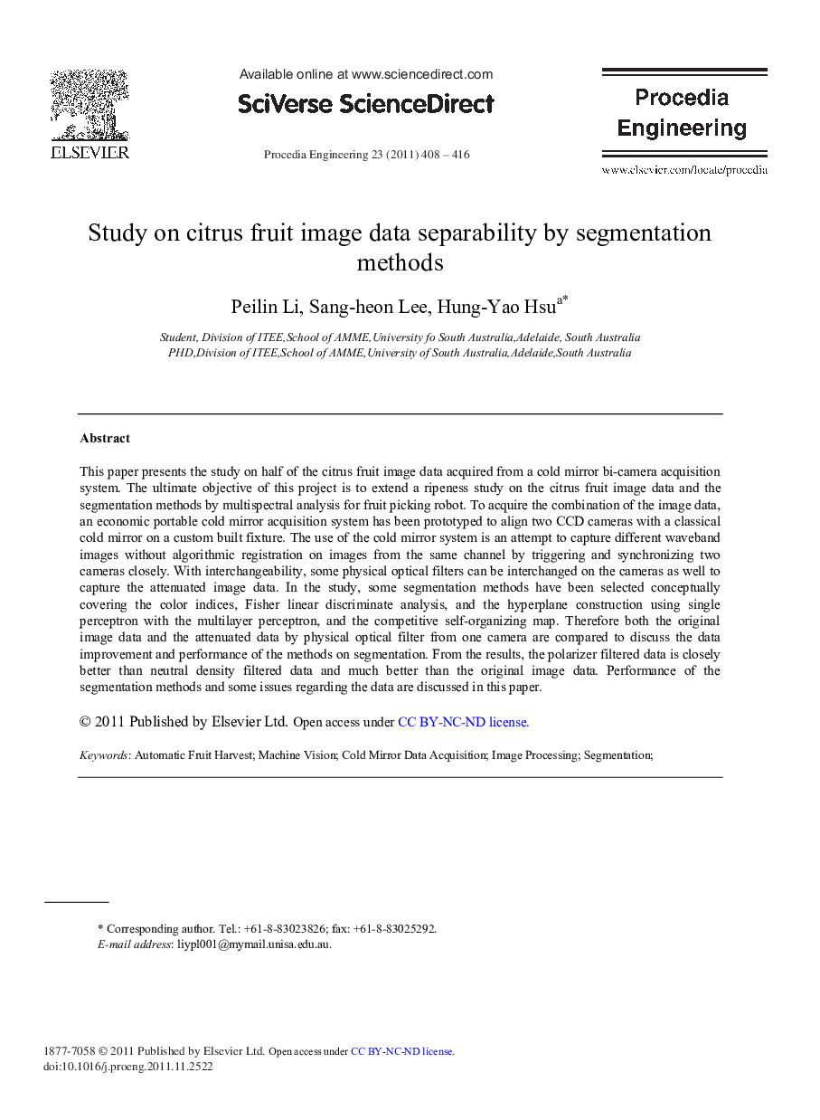 Study on citrus fruit image data separability by segmentation methods