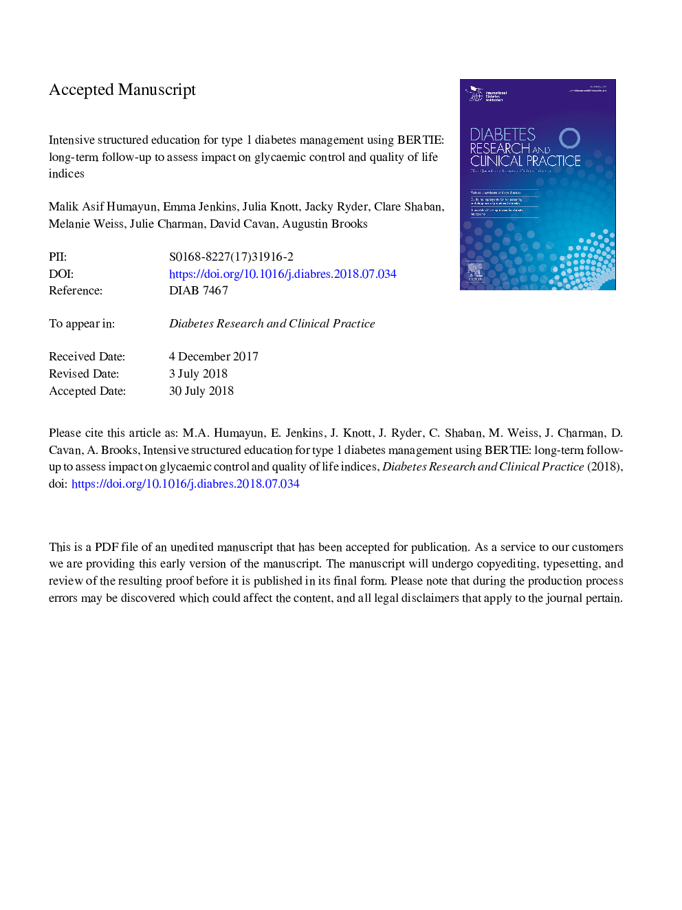 Intensive structured education for type 1 diabetes management using BERTIE: Long-term follow-up to assess impact on glycaemic control and quality of life indices