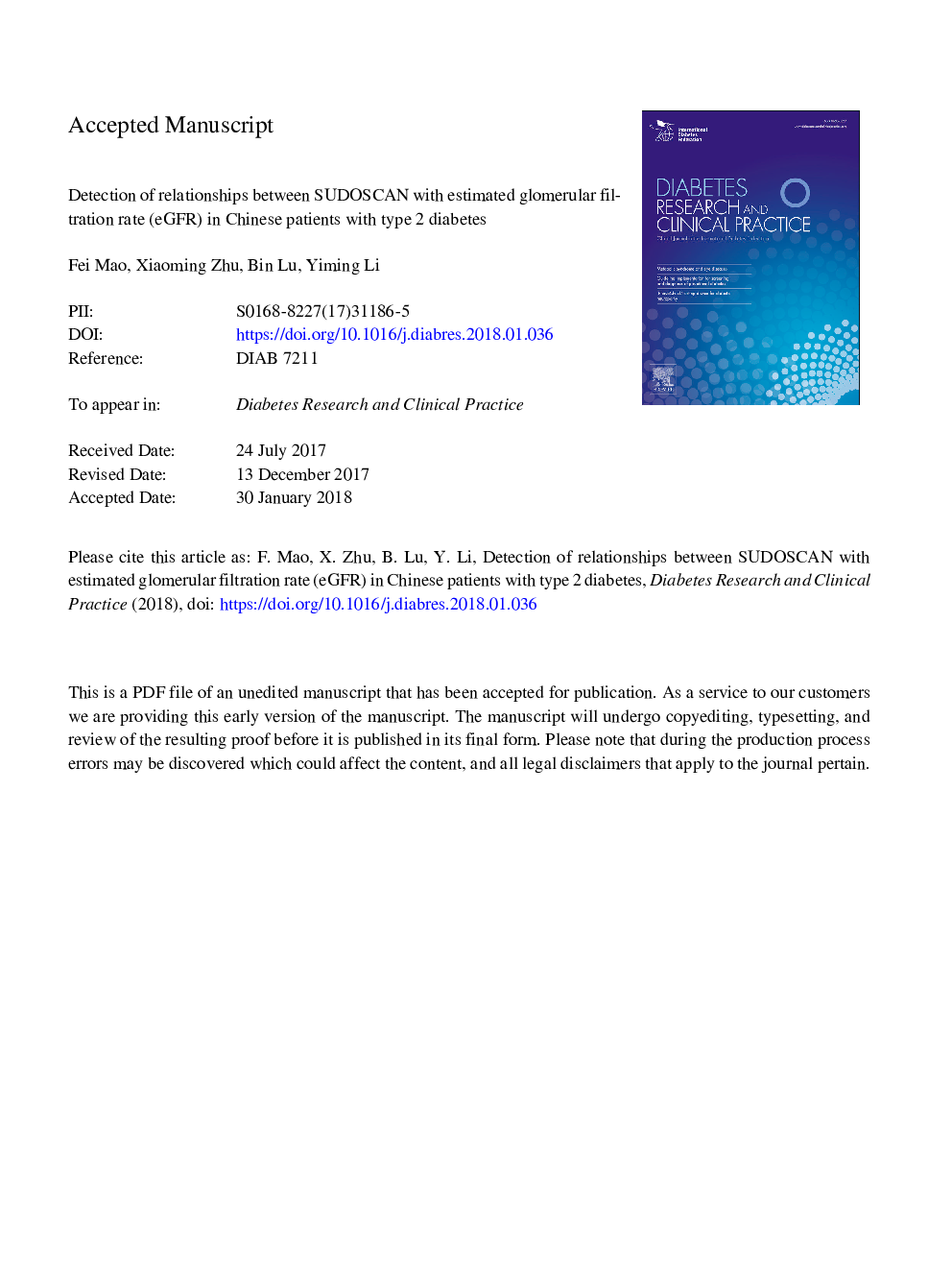 Detection of relationships between SUDOSCAN with estimated glomerular filtration rate (eGFR) in Chinese patients with type 2 diabetes