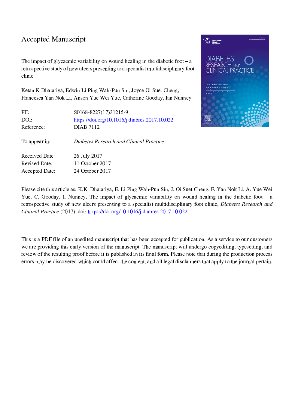 The impact of glycaemic variability on wound healing in the diabetic foot - A retrospective study of new ulcers presenting to a specialist multidisciplinary foot clinic