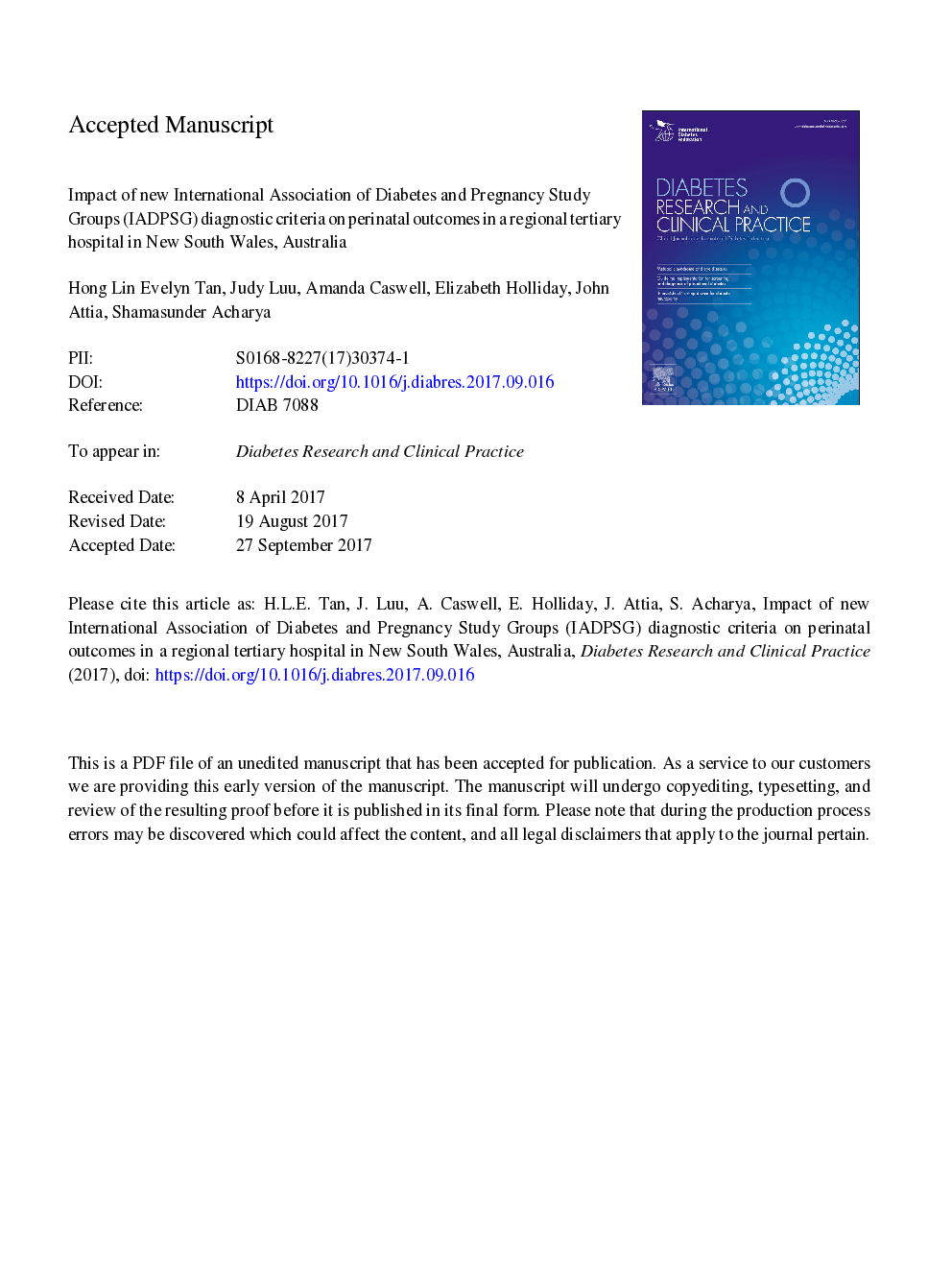 Impact of new International Association of Diabetes and Pregnancy Study Groups (IADPSG) diagnostic criteria on perinatal outcomes in a regional tertiary hospital in New South Wales, Australia