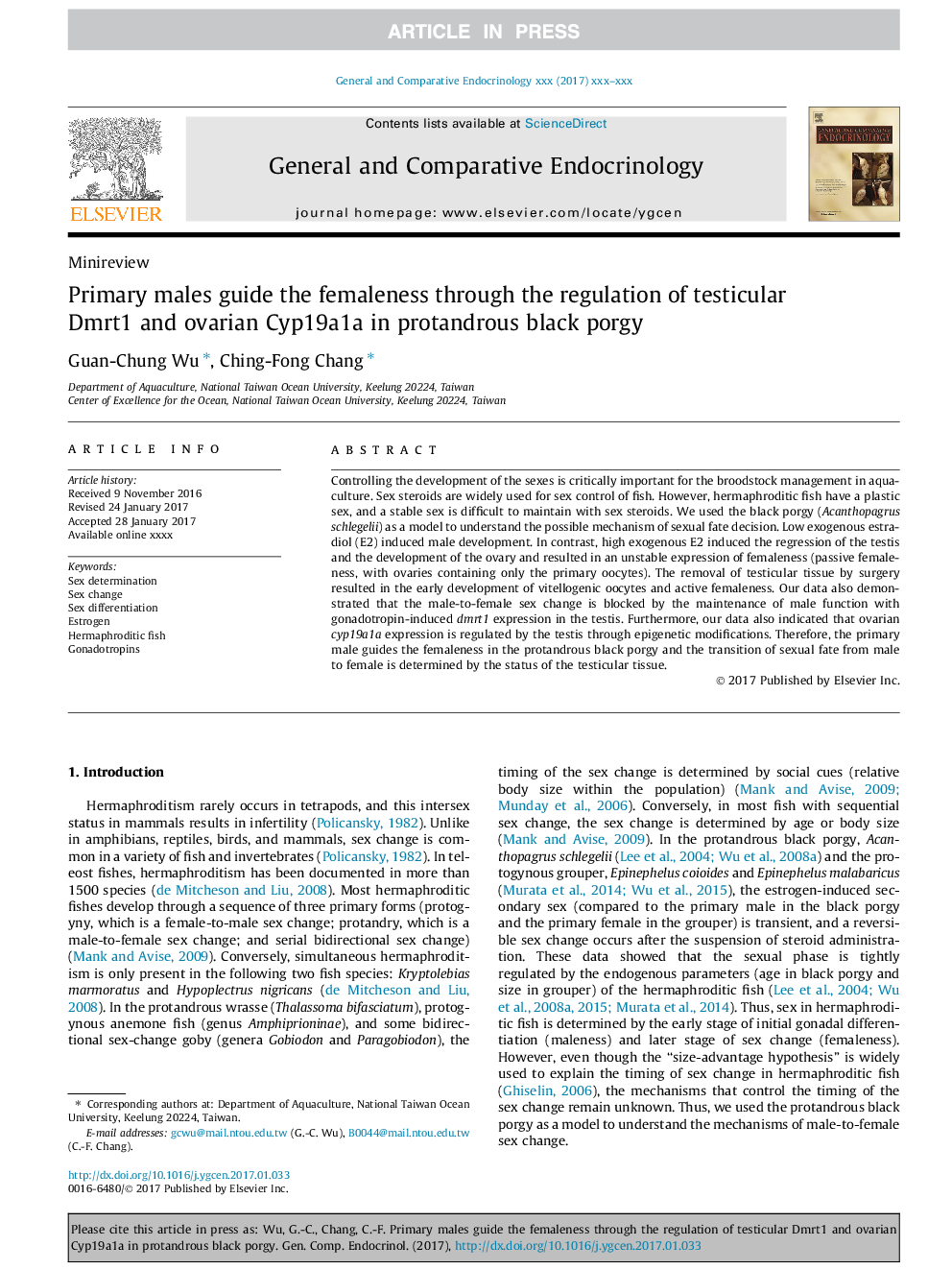 Primary males guide the femaleness through the regulation of testicular Dmrt1 and ovarian Cyp19a1a in protandrous black porgy