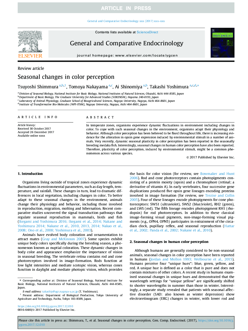 Seasonal changes in color perception