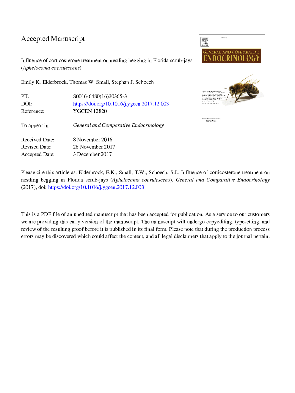 Influence of corticosterone treatment on nestling begging in Florida scrub-jays (Aphelocoma coerulescens)