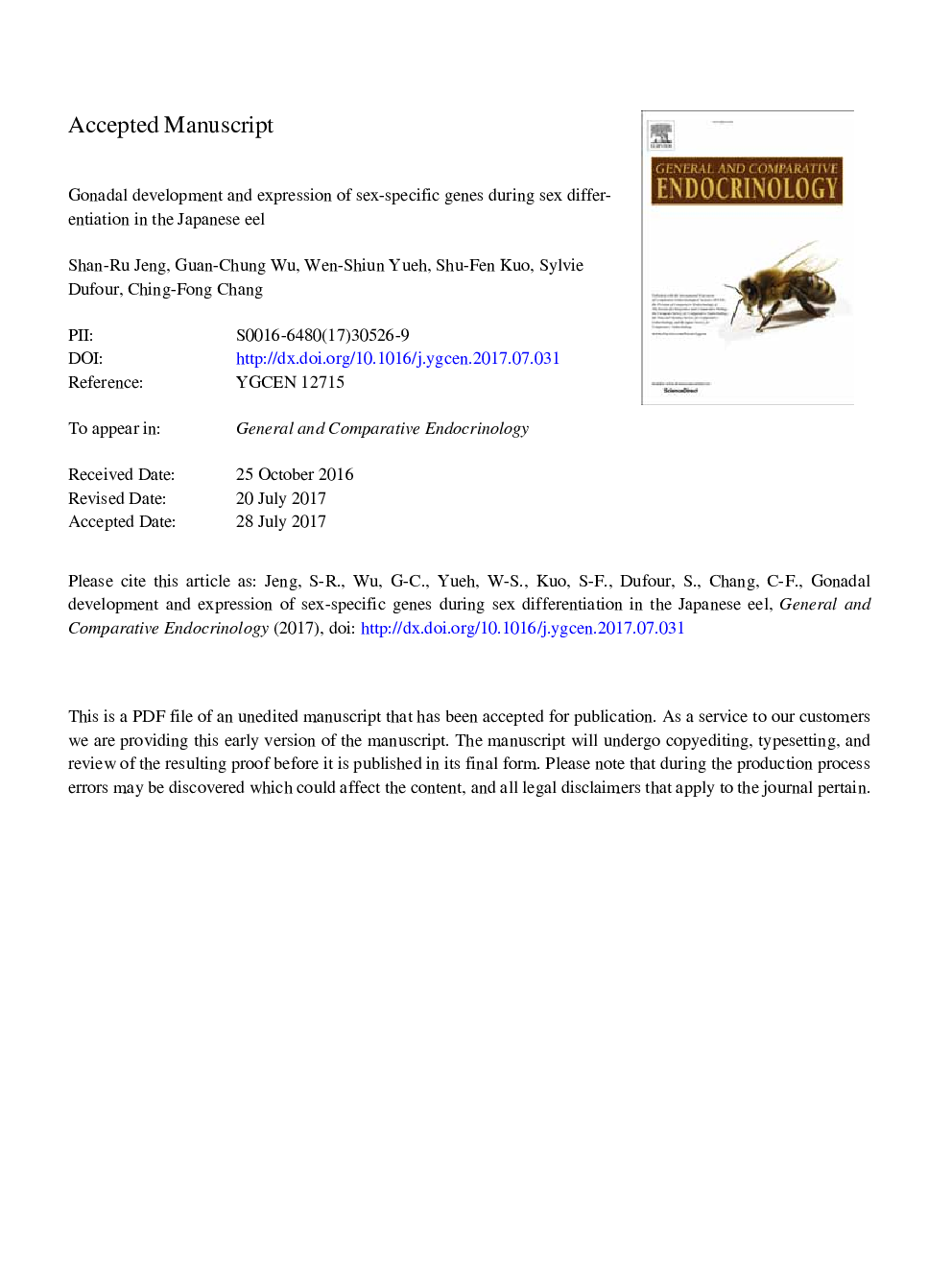 Gonadal development and expression of sex-specific genes during sex differentiation in the Japanese eel