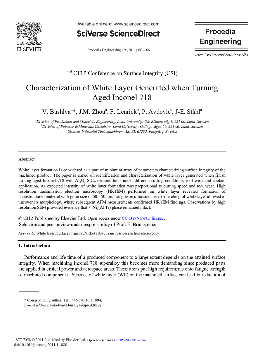 Characterization of White Layer Generated when Turning Aged Inconel 718