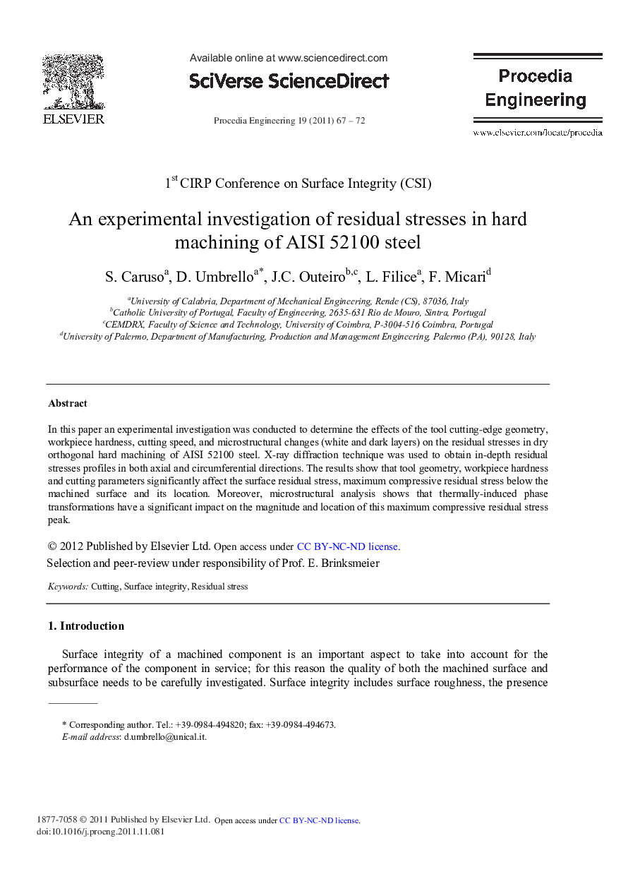 An Experimental Investigation of Residual Stresses in Hard Machining of AISI 52100 Steel