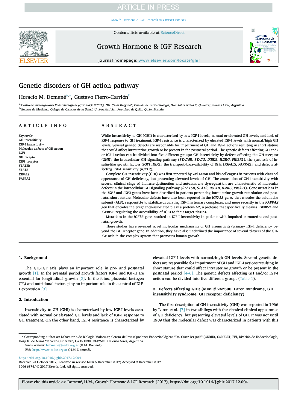 Genetic disorders of GH action pathway