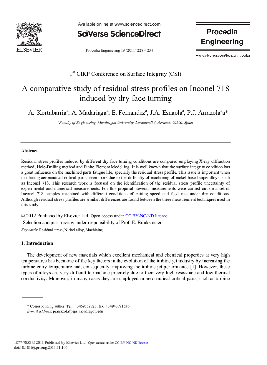 A comparative study of residual stress profiles on Inconel 718 induced by dry face turning
