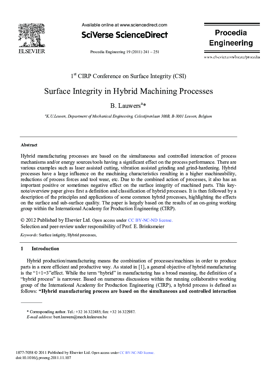 Surface Integrity in Hybrid Machining Processes