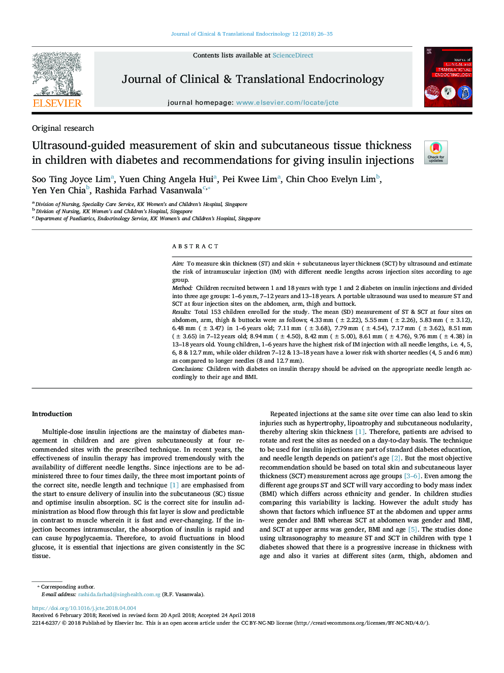 Ultrasound-guided measurement of skin and subcutaneous tissue thickness in children with diabetes and recommendations for giving insulin injections