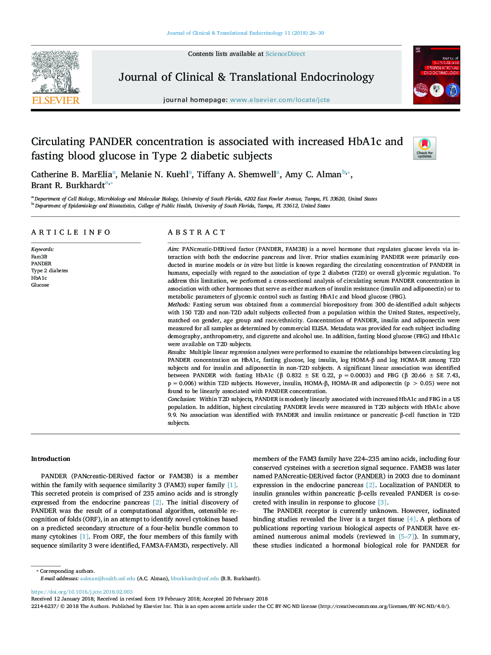 Circulating PANDER concentration is associated with increased HbA1c and fasting blood glucose in Type 2 diabetic subjects