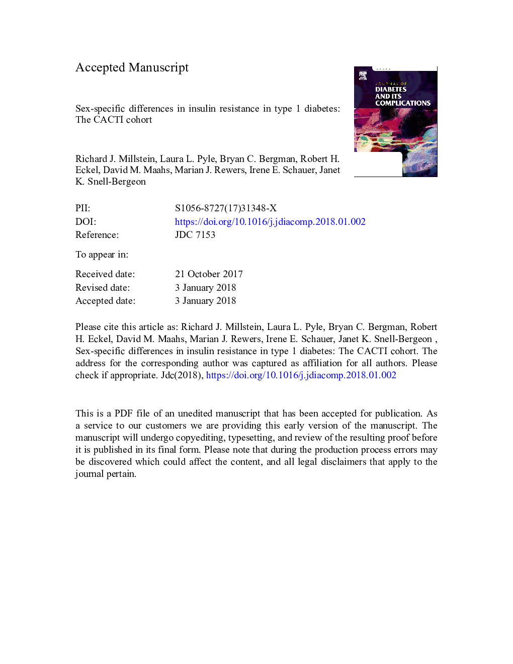 Sex-specific differences in insulin resistance in type 1 diabetes: The CACTI cohort