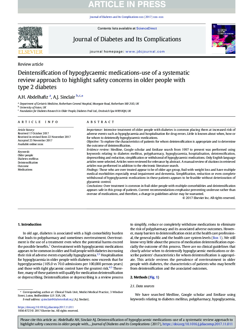 پیشگیری از داروهای هیپوگلیسمی - استفاده از رویکرد بررسی سیستماتیک برای برجسته کردن نگرانی های ایمنی در افراد مسن با دیابت نوع 2 