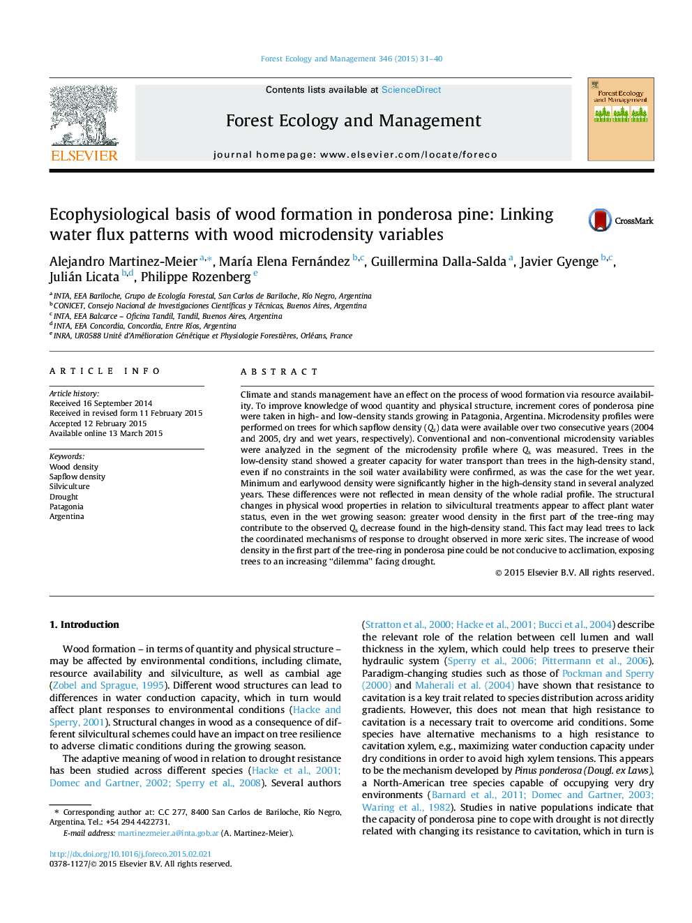 Ecophysiological basis of wood formation in ponderosa pine: Linking water flux patterns with wood microdensity variables