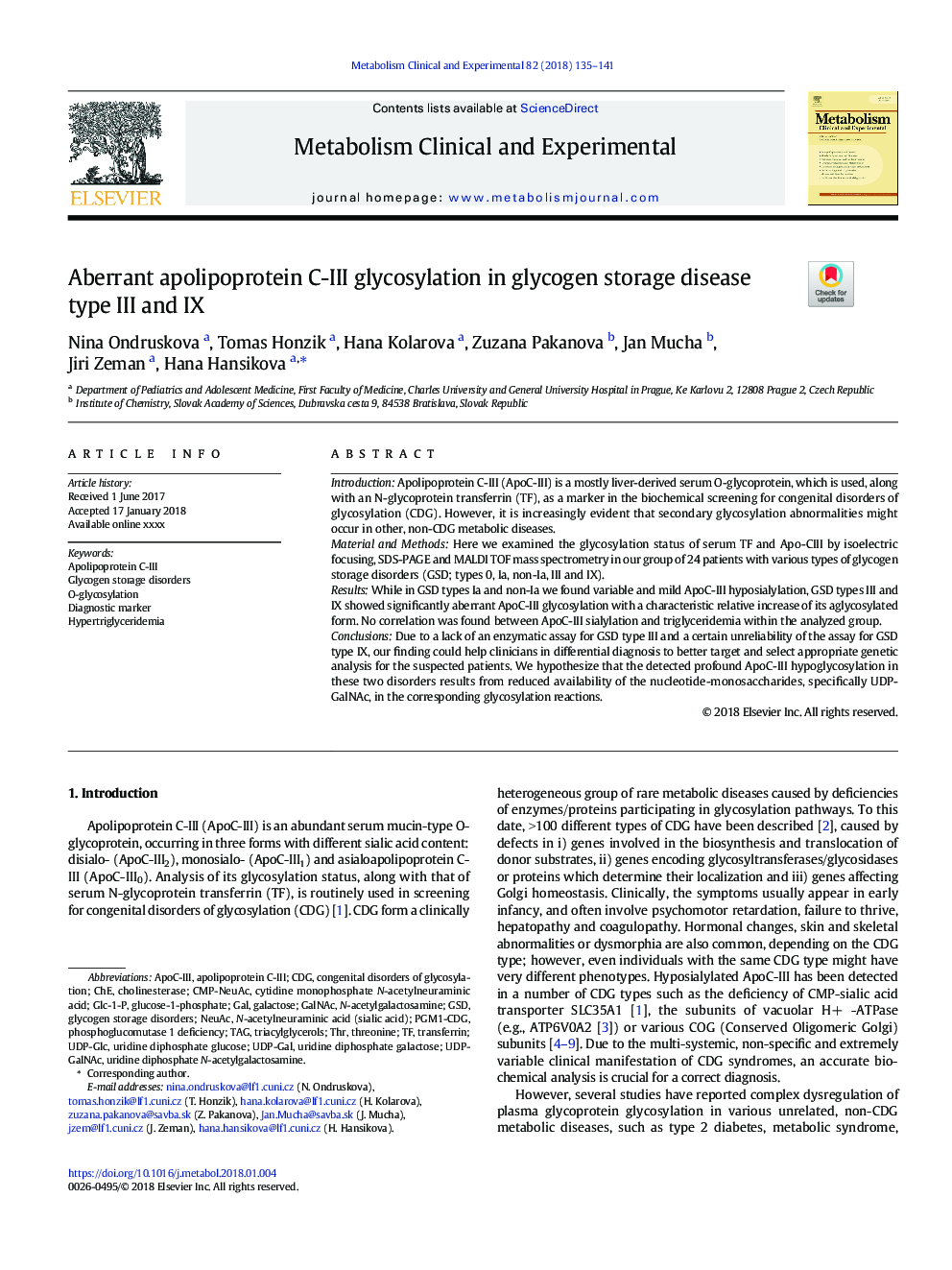 Aberrant apolipoprotein C-III glycosylation in glycogen storage disease type III and IX