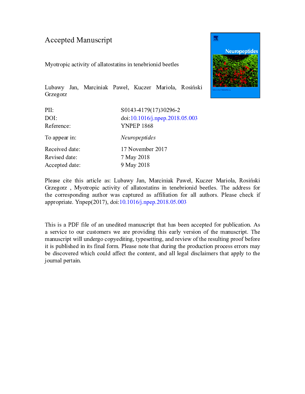 Myotropic activity of allatostatins in tenebrionid beetles