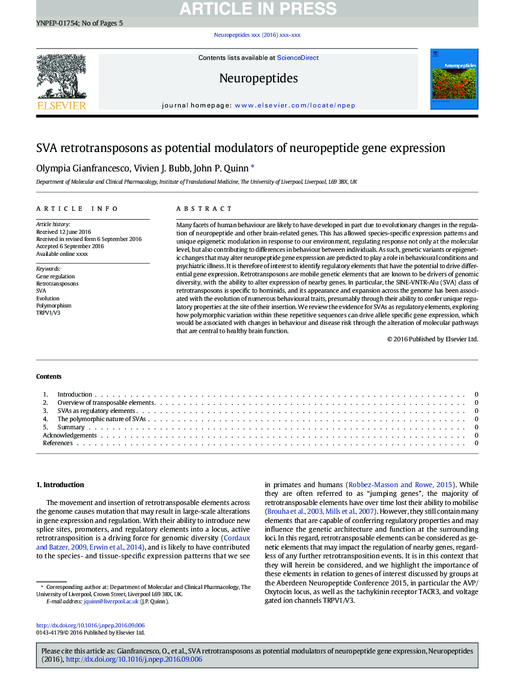 SVA retrotransposons as potential modulators of neuropeptide gene expression