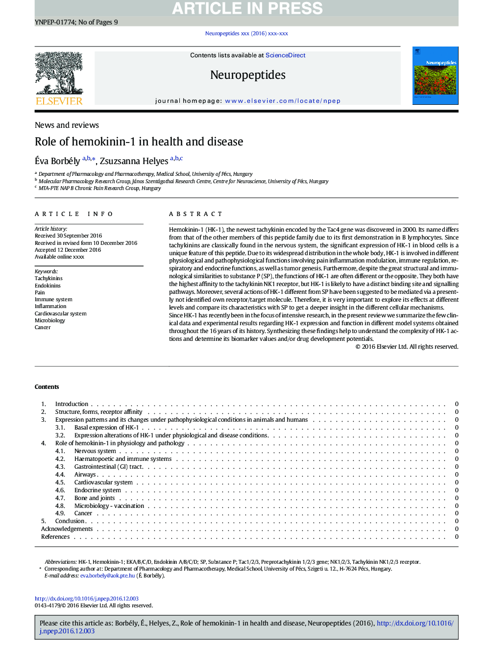 Role of hemokinin-1 in health and disease