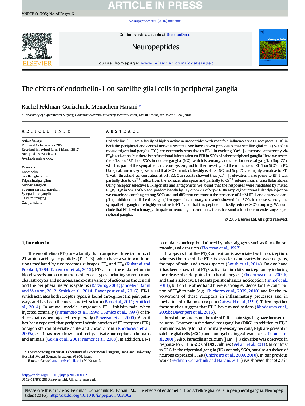اثرات آندوتلین-1 بر سلولهای گلیال ماهواره ای در گانگلیس های محیطی 