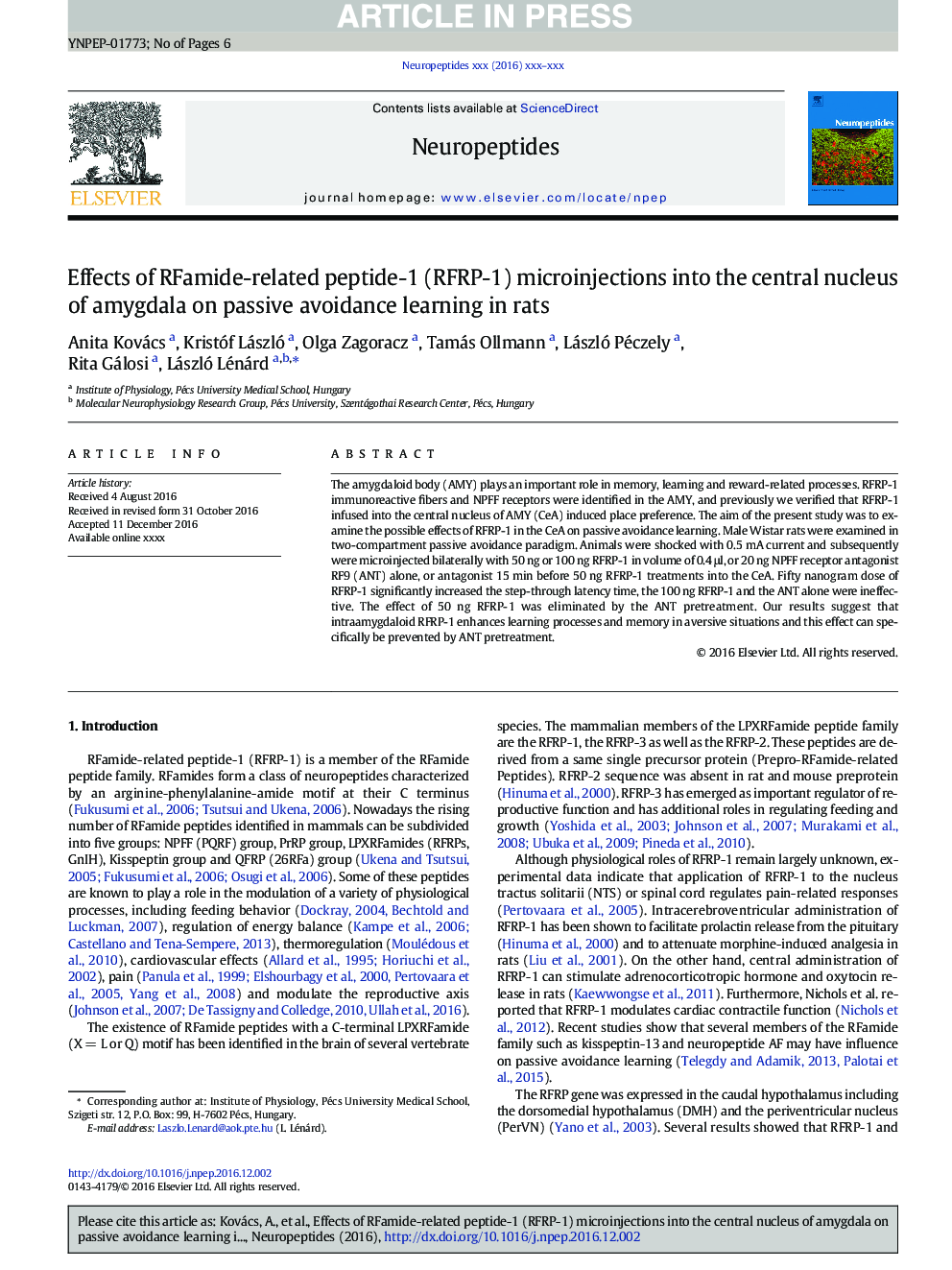 Effects of RFamide-related peptide-1 (RFRP-1) microinjections into the central nucleus of amygdala on passive avoidance learning in rats