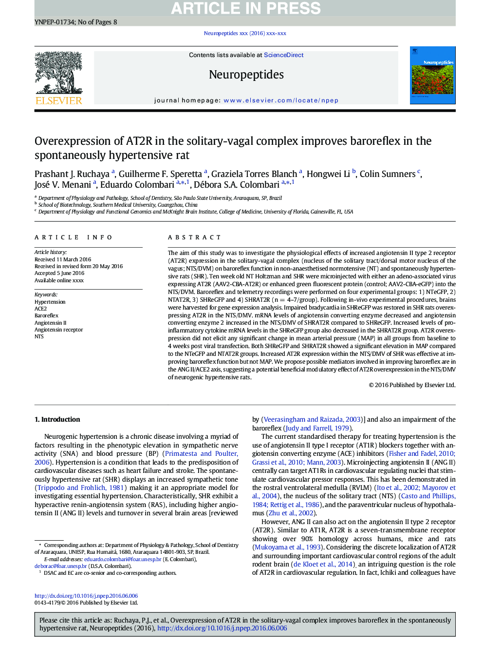 Overexpression of AT2R in the solitary-vagal complex improves baroreflex in the spontaneously hypertensive rat