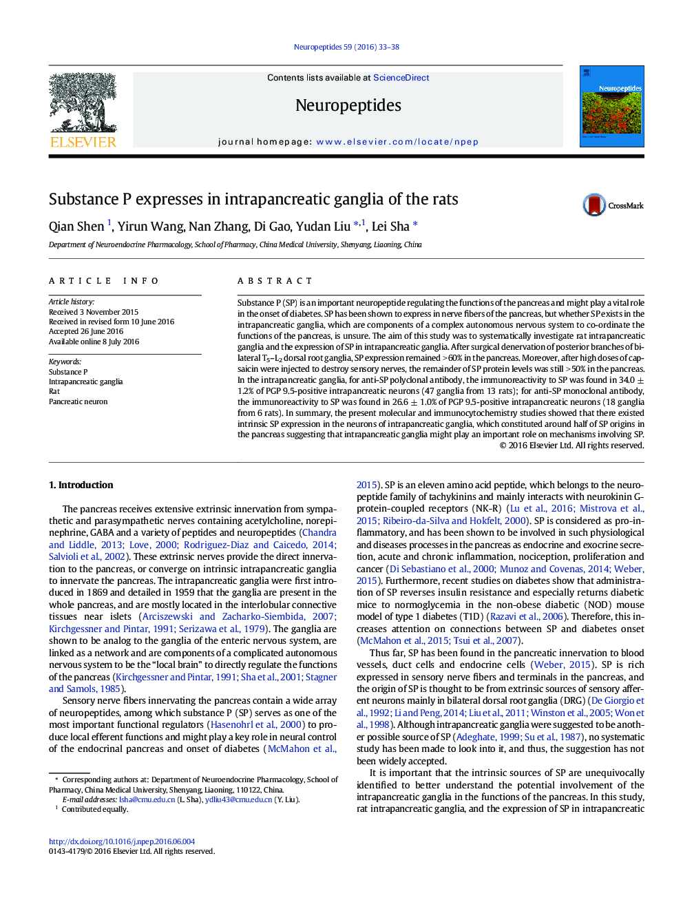 Substance P expresses in intrapancreatic ganglia of the rats