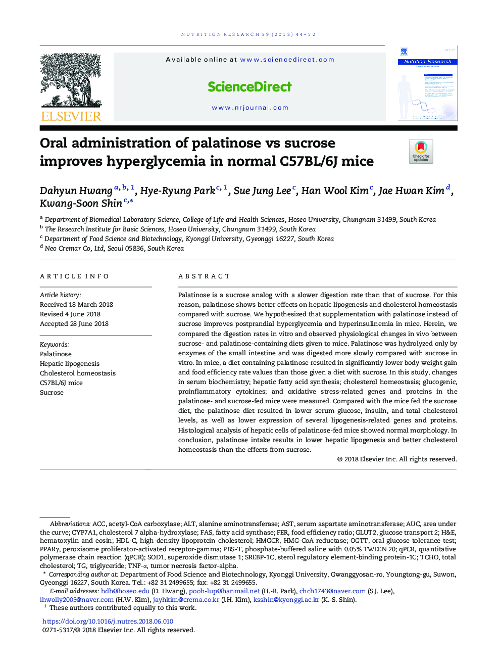 عکس صفحه اول مقاله: Oral administration of palatinose vs sucrose improves hyperglycemia in normal C57BL/6J mice Oral administration of palatinose vs sucrose improves hyperglycemia in normal C57BL/6J mice