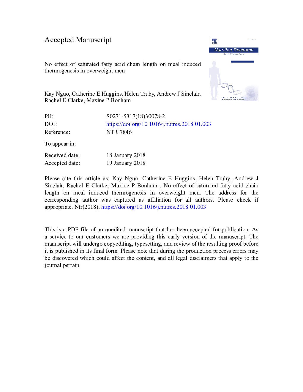 No effect of saturated fatty acid chain length on meal-induced thermogenesis in overweight men