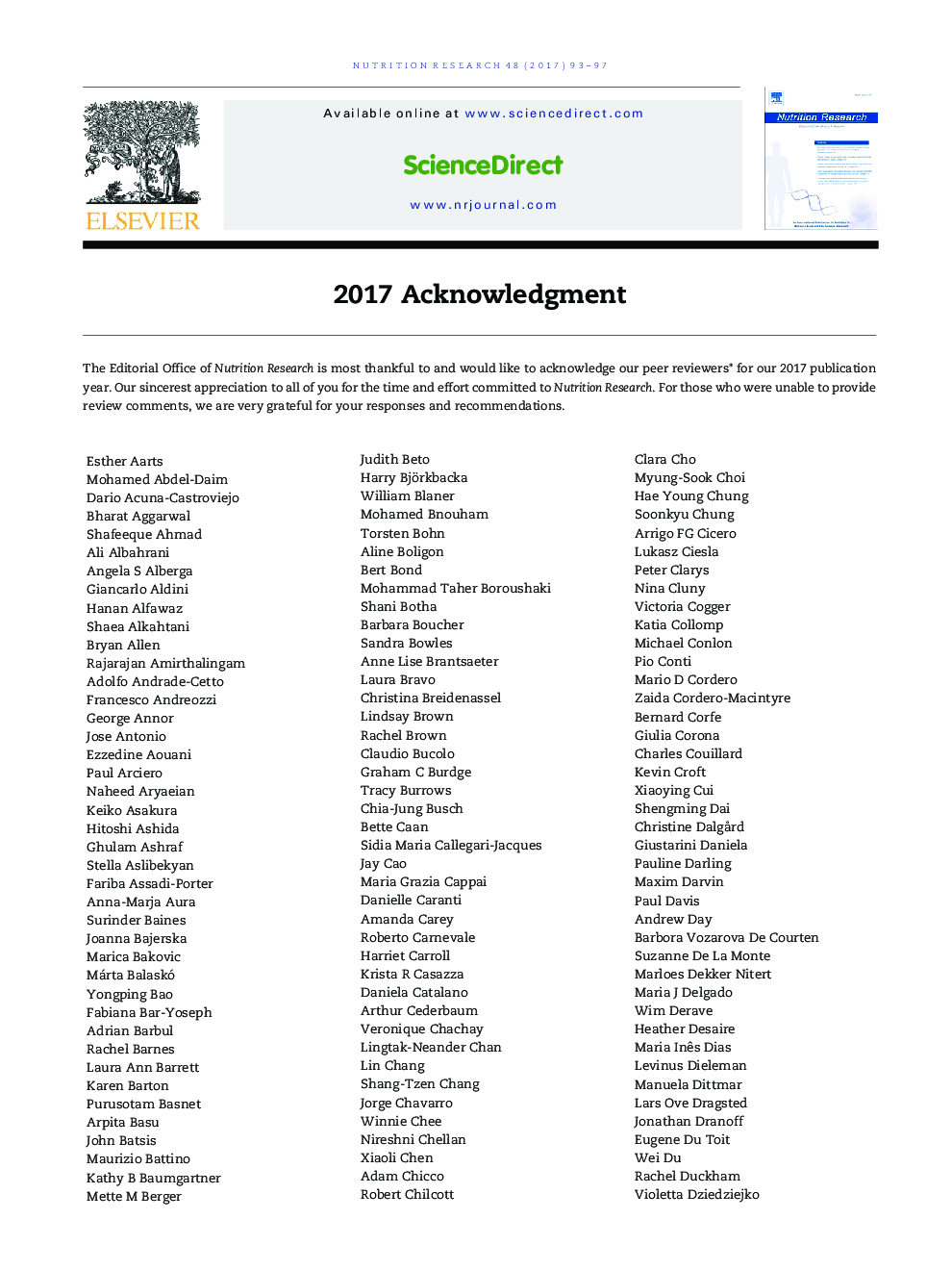 2017 Acknowledgements