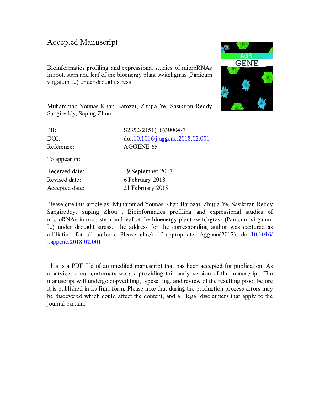 Bioinformatics profiling and expressional studies of microRNAs in root, stem and leaf of the bioenergy plant switchgrass (Panicum virgatum L.) under drought stress