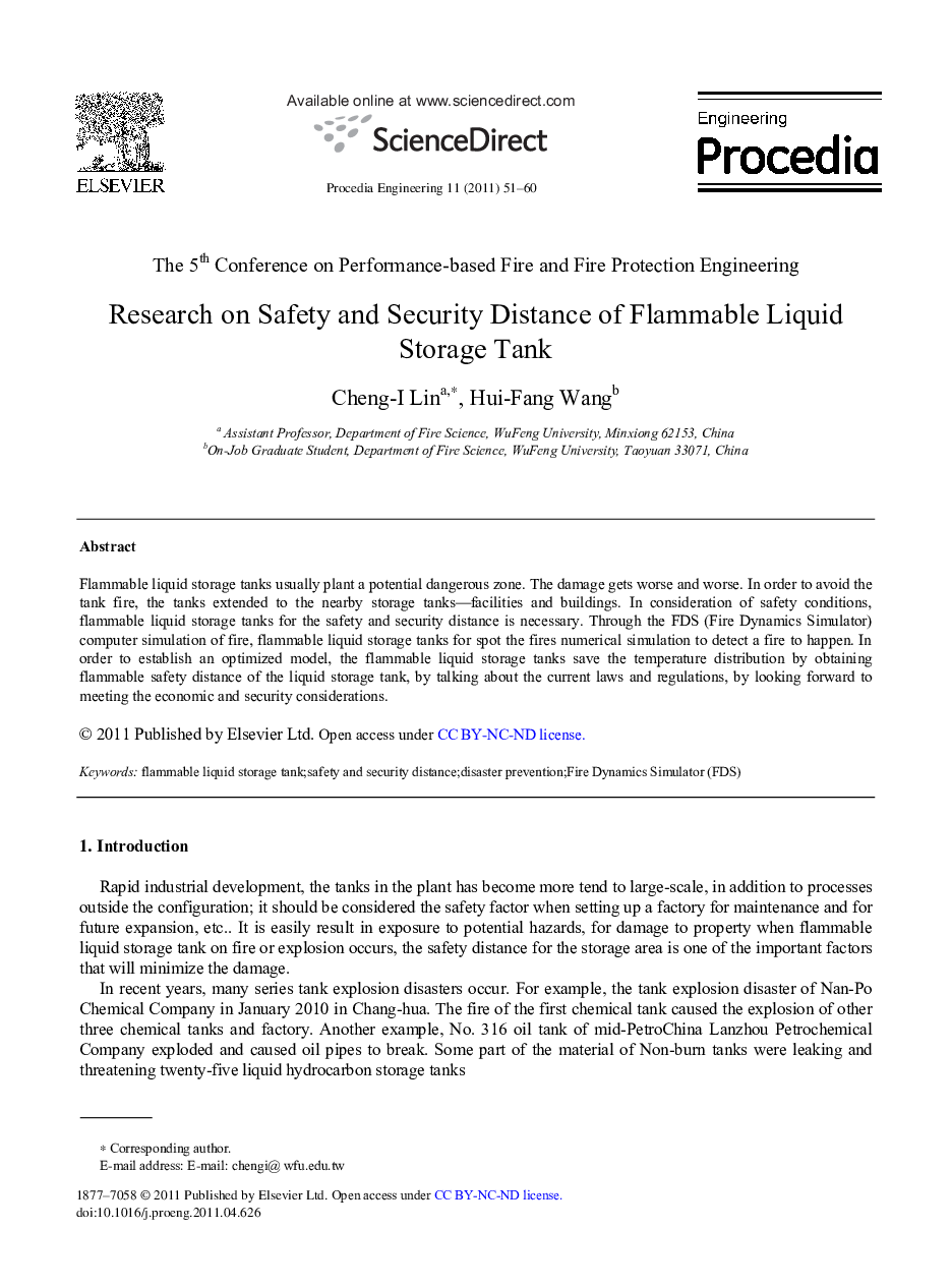 Research on Safety and Security Distance of Flammable Liquid Storage Tank