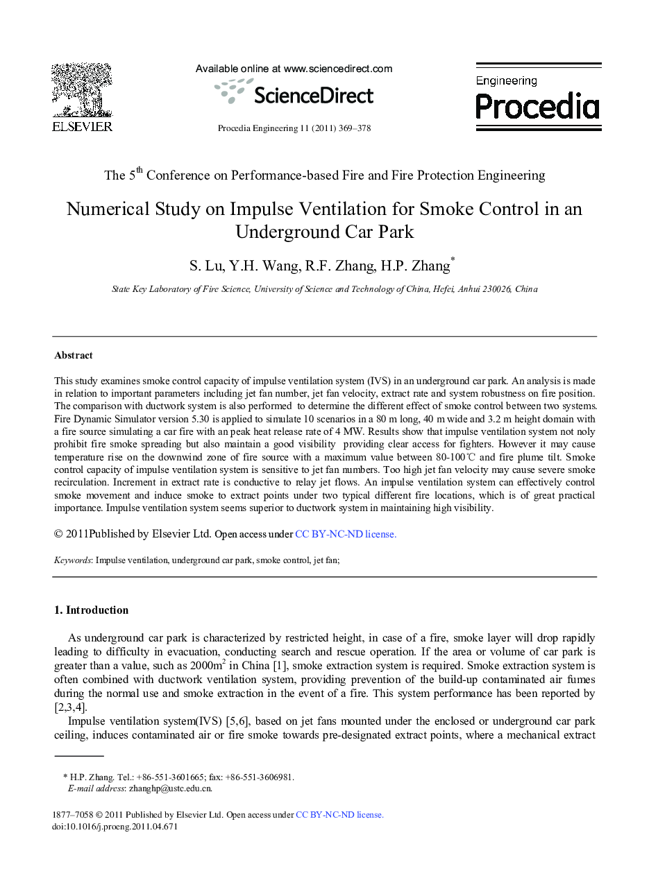 Numerical Study on Impulse Ventilation for Smoke Control in an Underground Car Park