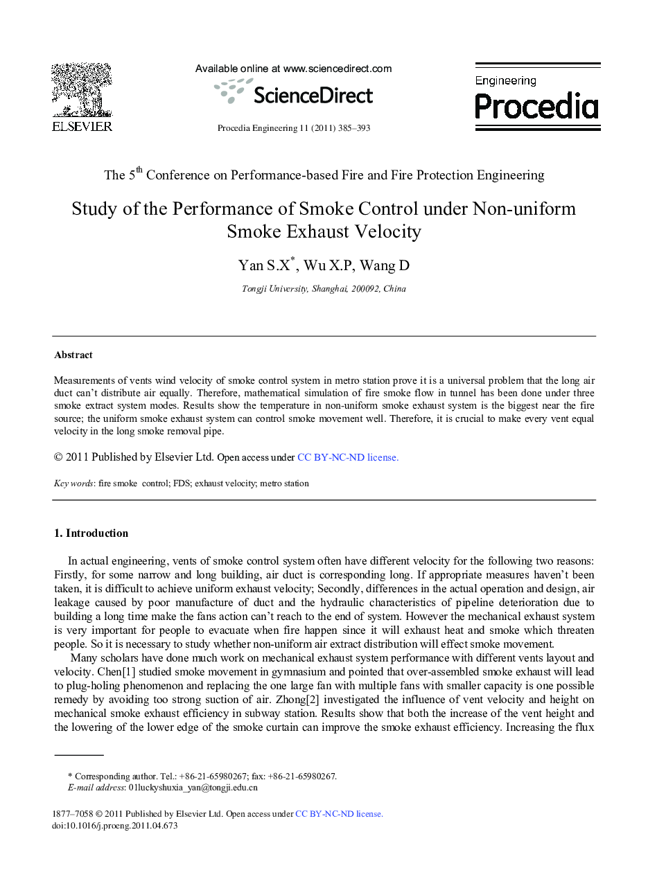 Study of the Performance of Smoke Control under Non-uniform Smoke Exhaust Velocity