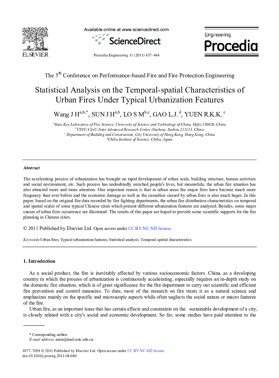 Statistical Analysis on the Temporal-spatial Characteristics of Urban Fires Under Typical Urbanization Features