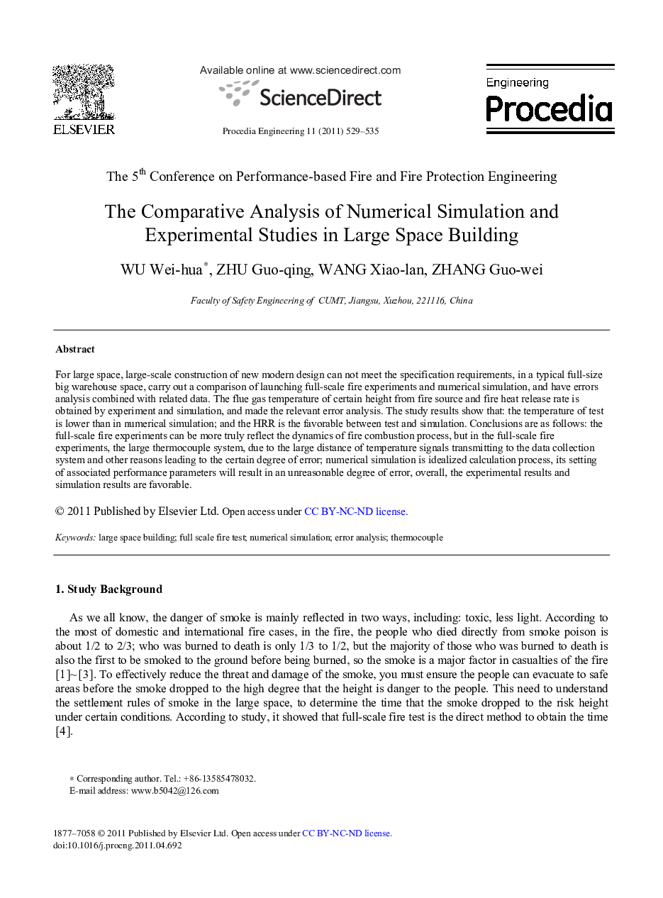 The Comparative Analysis of Numerical Simulation and Experimental Studies in Large Space Building