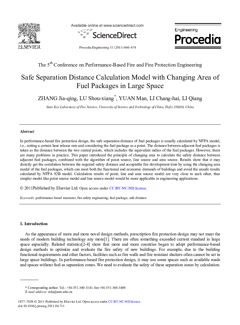 Safe Separation Distance Calculation Model with Changing Area of Fuel Packages in Large Space