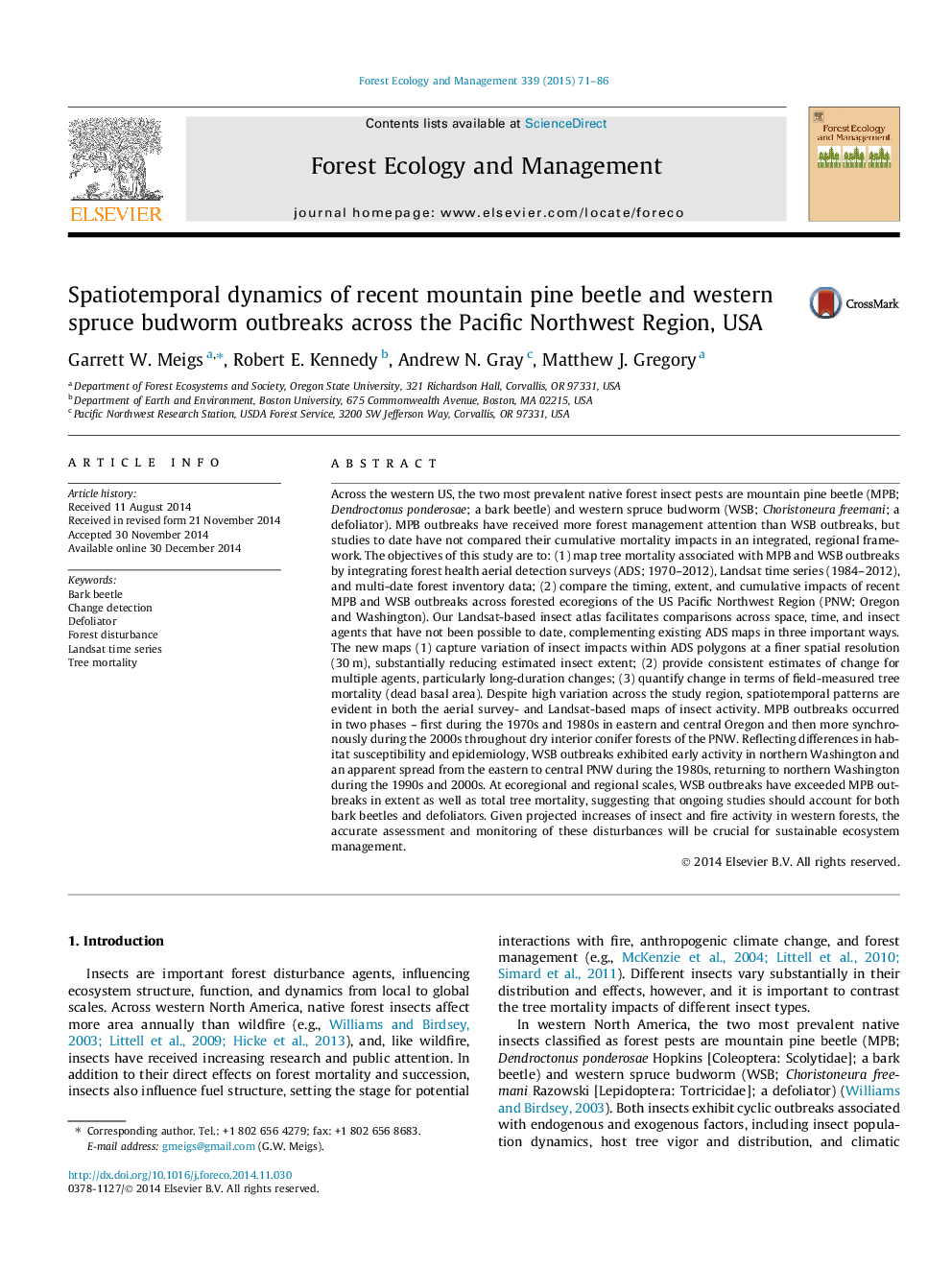 Spatiotemporal dynamics of recent mountain pine beetle and western spruce budworm outbreaks across the Pacific Northwest Region, USA