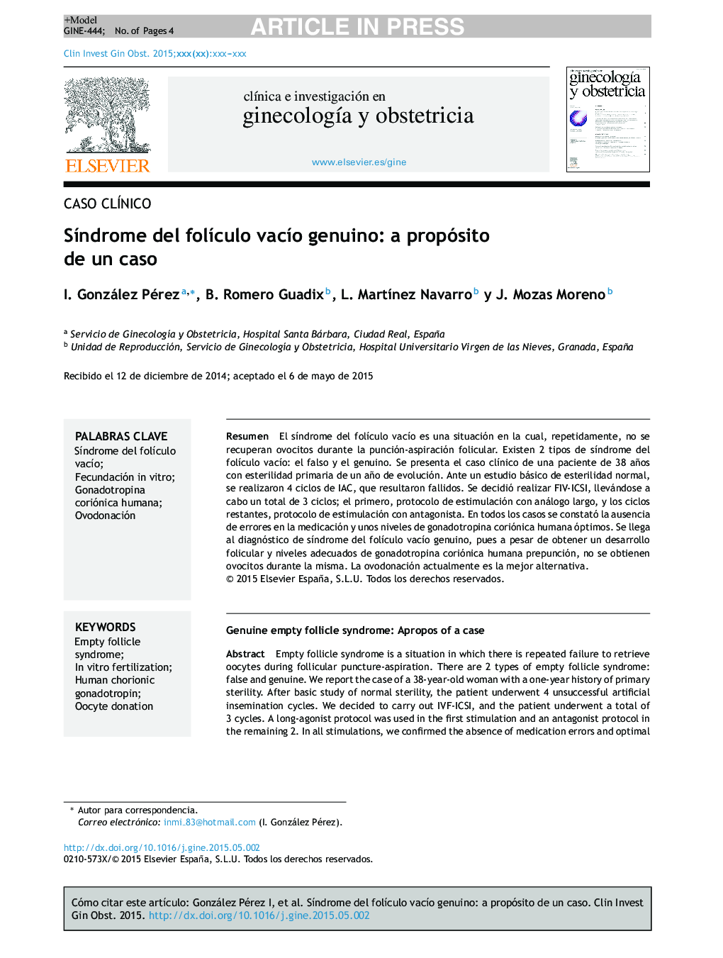 SÃ­ndrome del folÃ­culo vacÃ­o genuino: a propósito de un caso