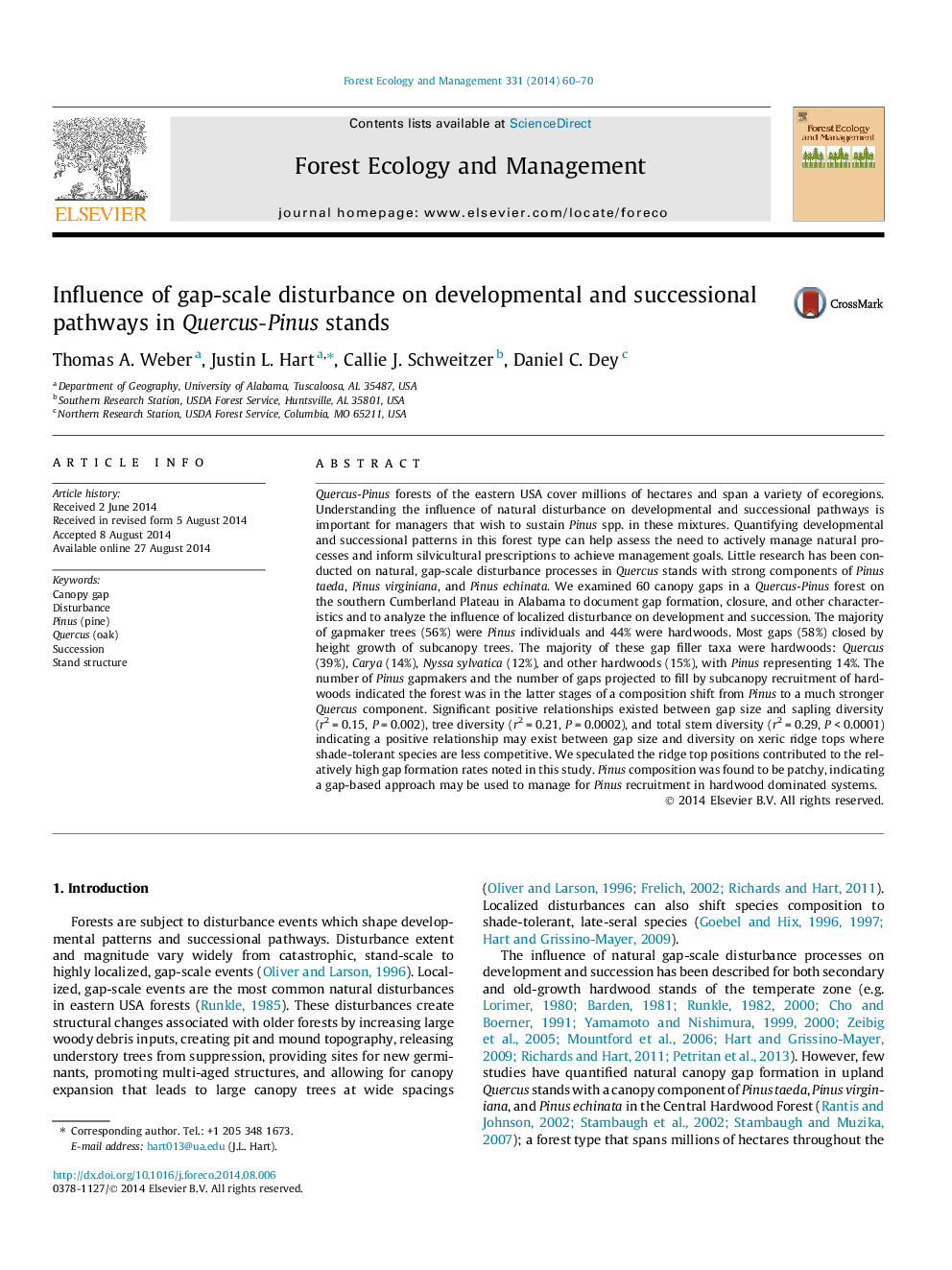 Influence of gap-scale disturbance on developmental and successional pathways in Quercus-Pinus stands