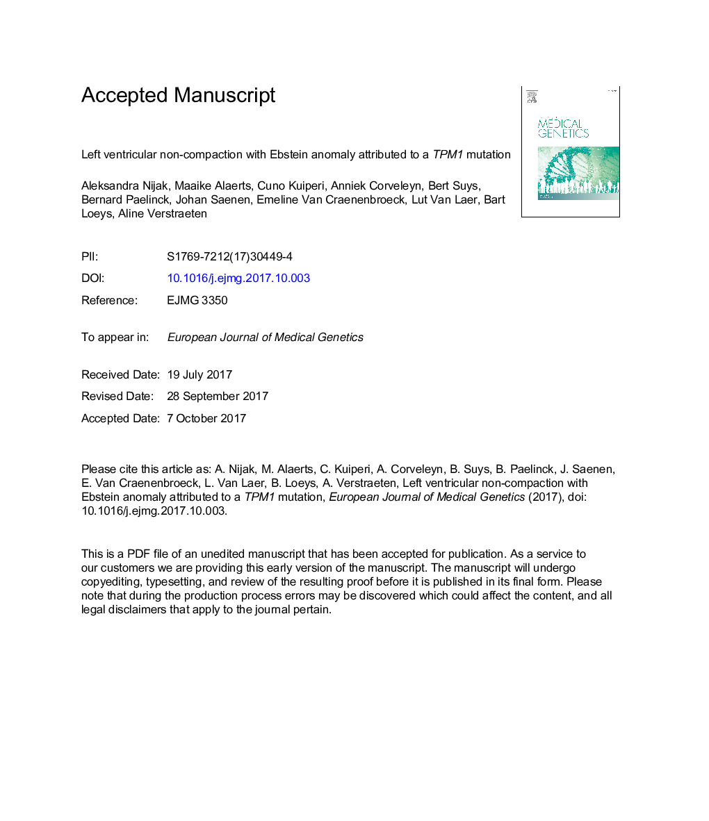 Left ventricular non-compaction with Ebstein anomaly attributed to a TPM1 mutation