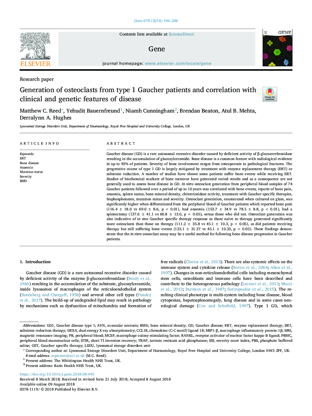 Generation of osteoclasts from type 1 Gaucher patients and correlation with clinical and genetic features of disease