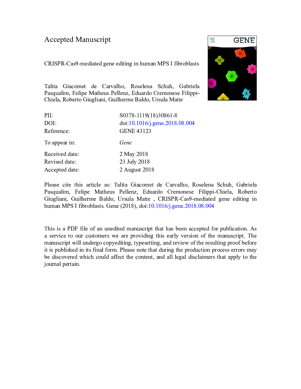 CRISPR-Cas9-mediated gene editing in human MPS I fibroblasts