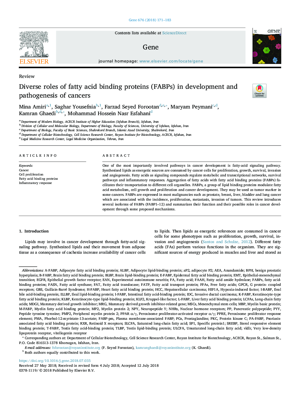 Diverse roles of fatty acid binding proteins (FABPs) in development and pathogenesis of cancers