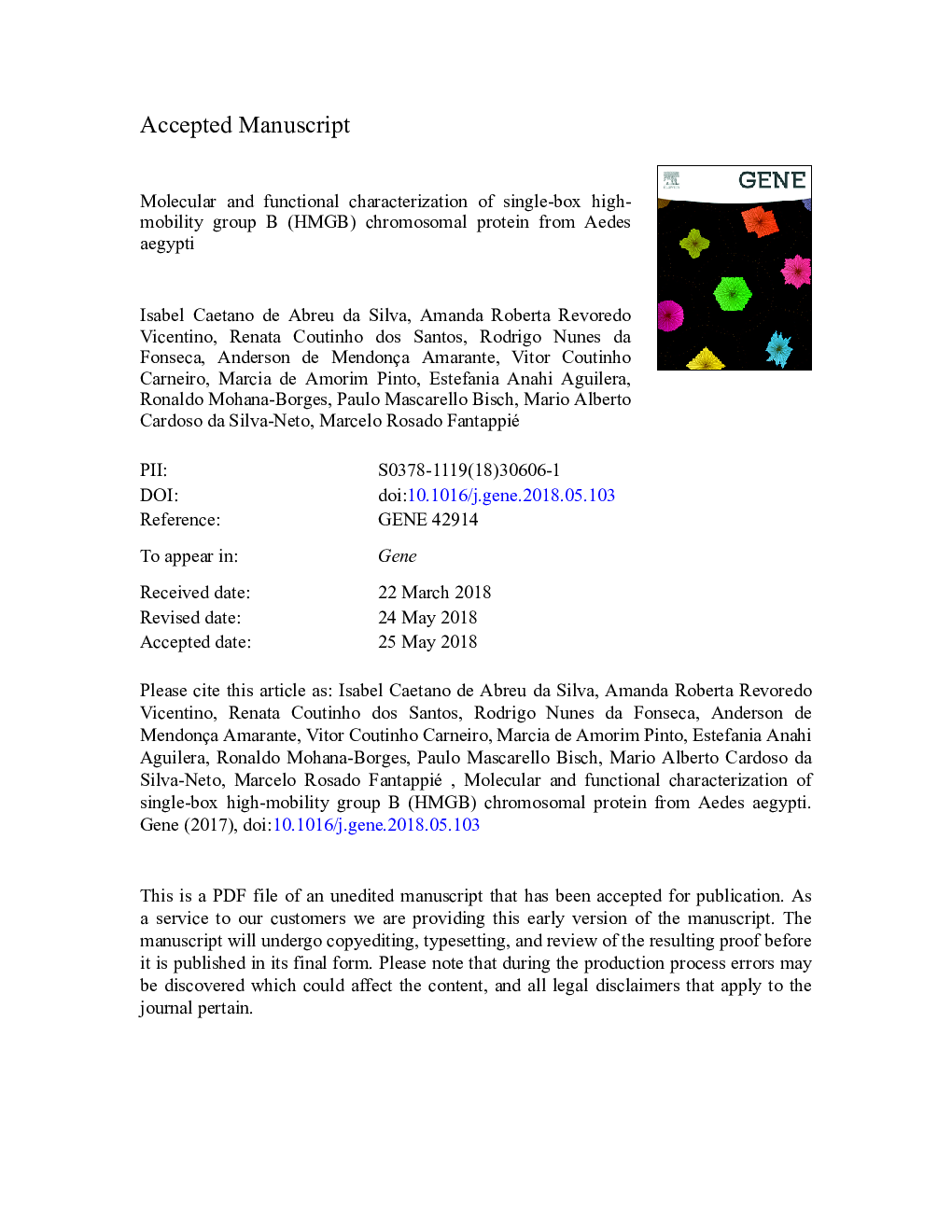 Molecular and functional characterization of single-box high-mobility group B (HMGB) chromosomal protein from Aedes aegypti